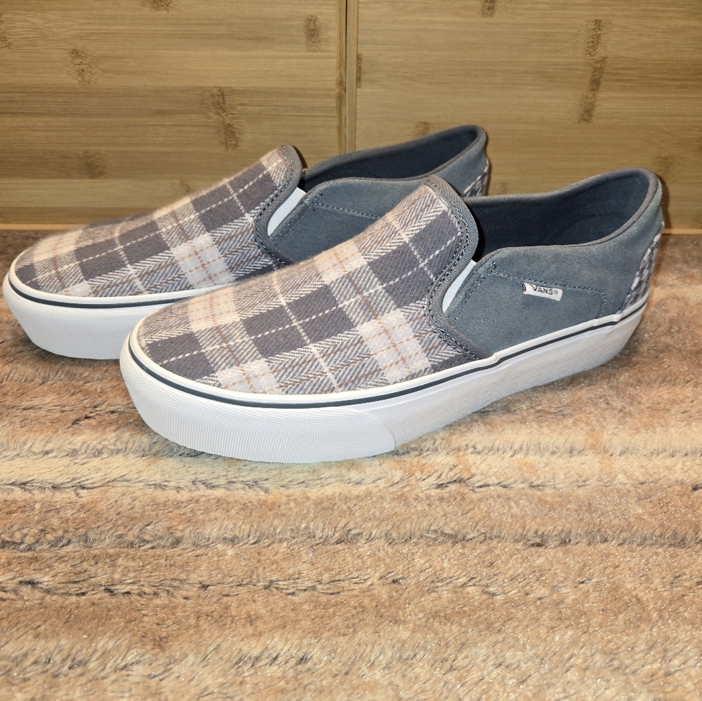 Vans Asher Platform Slip On Low Cut Design Skate Shoe Gray Sneaker, sz 10